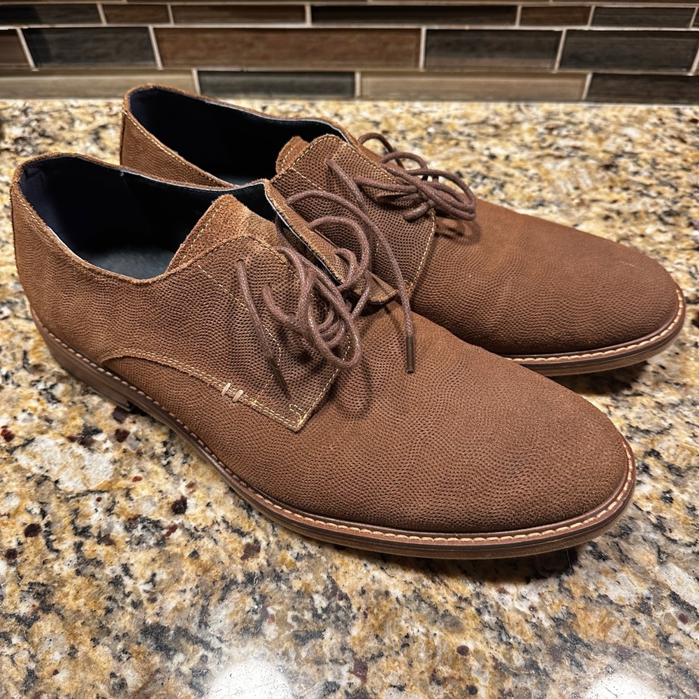 Brown Textured Suede Derbies - 12US